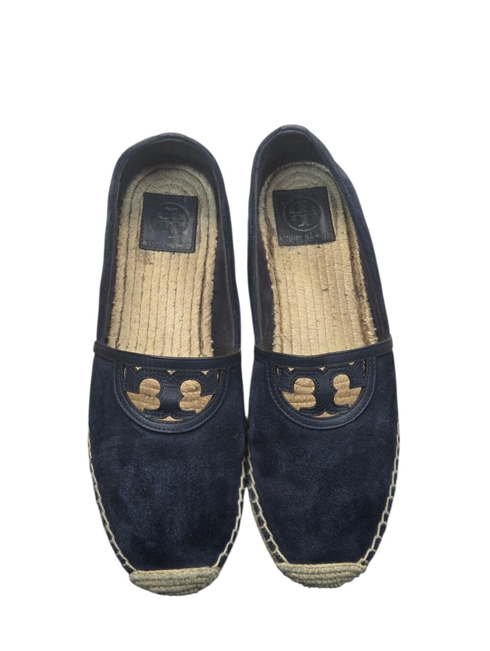 Tory Burch Sidney Navy Suede Espadrille Flats Logo Slip On Shoes Womens 10 - Picture 5 of 11